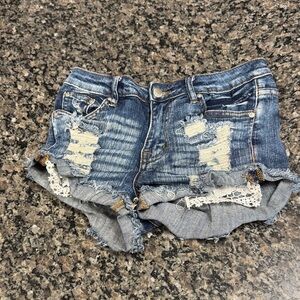 American Bazi Blue Distressed Jean Shorts S